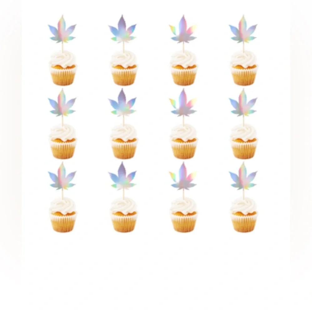 Marijuana Weed Leaf Festive Cupcake Toppers for Parties
